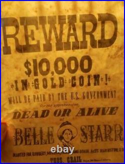 BELLE STARR Antique WANTED POSTER $10,000 REWARD in Gold Coin By US GOVERNMENT