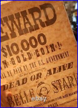 BELLE STARR Antique WANTED POSTER $10,000 REWARD in Gold Coin By US GOVERNMENT