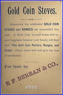Baseball 1889 Victorian Trade Card Gold Coin Stoves Collectible Berean