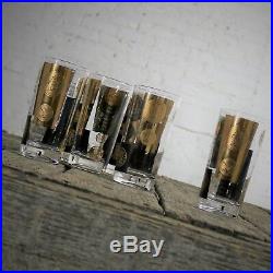 Black and 22-Karat Gold Coin Design Highball Glasses by Cera Mid-Century Modern