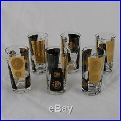 Black and 22-Karat Gold Coin Design Highball Glasses by Cera Mid-Century Modern