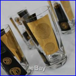 Black and 22-Karat Gold Coin Design Highball Glasses by Cera Mid-Century Modern