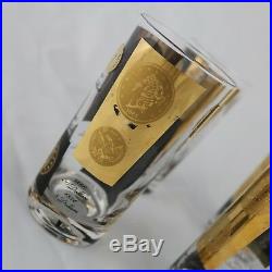Black and 22-Karat Gold Coin Design Highball Glasses by Cera Mid-Century Modern