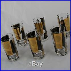 Black and 22-Karat Gold Coin Design Highball Glasses by Cera Mid-Century Modern