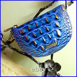 Brahmin Britt Deep Azure Blue & Copper Leather Key Fob Credit Card Coin Holder