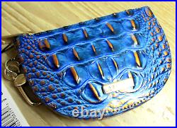 Brahmin Britt Deep Azure Blue & Copper Leather Key Fob Credit Card Coin Holder