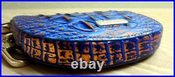 Brahmin Britt Deep Azure Blue & Copper Leather Key Fob Credit Card Coin Holder