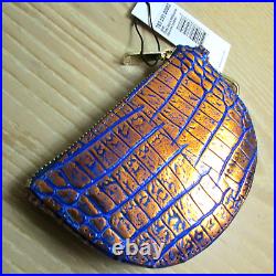 Brahmin Britt Deep Azure Blue & Copper Leather Key Fob Credit Card Coin Holder