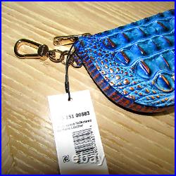 Brahmin Britt Deep Azure Blue & Copper Leather Key Fob Credit Card Coin Holder