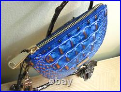 Brahmin Britt Deep Azure Blue & Copper Leather Key Fob Credit Card Coin Holder