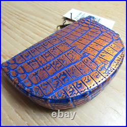 Brahmin Britt Deep Azure Blue & Copper Leather Key Fob Credit Card Coin Holder