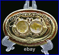 Buffalo Nickels Gold Plated Coins Western Ornate Scroll Vintage Belt Buckle
