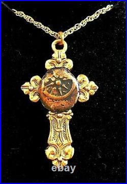 Byzantine Orthodox Christian Cross With Original Ancient Judaism Widow Mite Coin