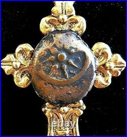 Byzantine Orthodox Christian Cross With Original Ancient Judaism Widow Mite Coin