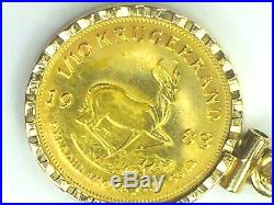 COLLECTIBLE 1983 1/10oz KRUGERRAND gold coin REED bezel pendant. 4.6gm