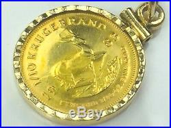 COLLECTIBLE 1983 1/10oz KRUGERRAND gold coin REED bezel pendant. 4.6gm