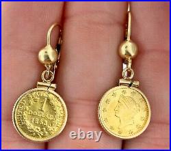 COLLECTIBLE Two (2) x 1853 Liberty Head $1.00 Dollar US Gold Coins As Earrings
