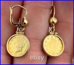 COLLECTIBLE Two (2) x 1853 Liberty Head $1.00 Dollar US Gold Coins As Earrings