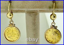 COLLECTIBLE Two (2) x 1853 Liberty Head $1.00 Dollar US Gold Coins As Earrings