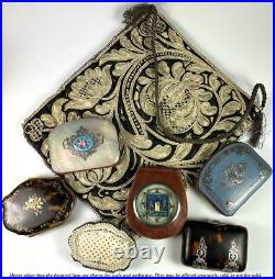 C. 1770-1810 French Coin Purse with Gold Wire and Hand Painted Inset, Rare
