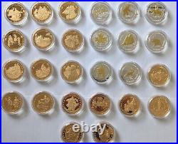 Canadian history proof coins. Collection of 26. Gold and silver plated