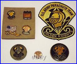 Challenge Coins Lot of 2 US Army Golden Knights Plus Patch & 4 Pins Para