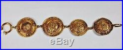 Chanel Vintage 90's Medallion Charm Chain Bracelet Gold Plated Coin Collectible