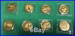 China Gold BU Panda Collection 8 Coins 1/10 Oz. 10 Yuan Early Years 1982-1988