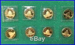 China Gold BU Panda Collection 8 Coins 1/10 Oz. 10 Yuan Early Years 1982-1988