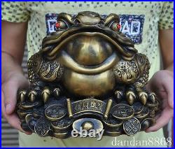 Chinese fengshui brass wealth money coin yuanbao gold toad bufo frog statue