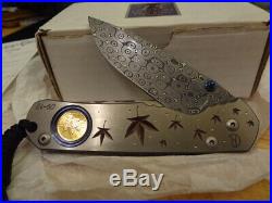 Chris Reeve Knives Large Regular Sebenza. Solid Canadian Gold Coin. CRK. Damascu