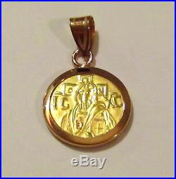 Christ first Byzantine coin icon Solid 22 Karat Gold Pendant 14K Bezel