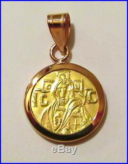 Christ first Byzantine coin icon Solid 22 Karat Gold Pendant 14K Bezel