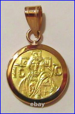 Christ first Byzantine coin icon Solid 22 Karat Gold Pendant Plain-back