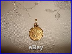 Collectible 1927 US $2.5 Indian Head Gold Coin 14k Bezel Pendant Charm Necklace