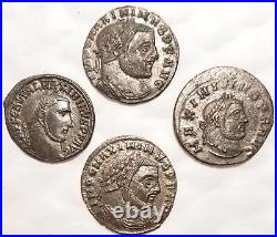 Collection of 4 Maximinus II Bronze Coins, Various Types, Silvering (AU)