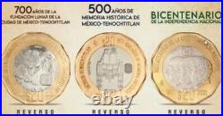 Complete commemorative collection of 7 new Mexican 20 peso coins