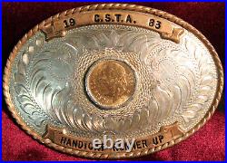 Comstock Silversmiths Sterling Belt Buckle with 1955 5 Peso Gold Coin