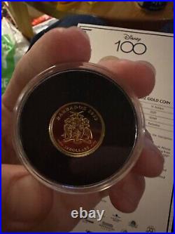 DISNEY 100 24 karat gold layered coins, And one in. 999 gold coin disney family