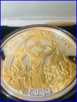 DISNEY VILLIANS COIN 5 Troy Oz. 999 Fine Silver 24k Gold Ltd # 0101/1000