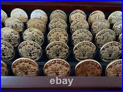 Danbury Mint NFL Super Bowl Flip Coin Collection with Glass Top Wooden Box, PO-LN