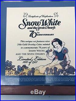 Disney LE SNOW WHITE 24Kt Gold Overlay Coin Set 70th Anniversary Set