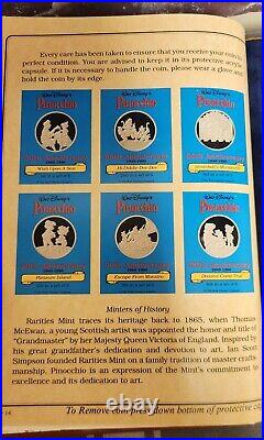 Disney Pinocchio 50th Anniversary Six 1/10 Troy Oz Gold Coin Collectors Proofset