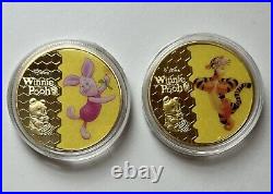 Disney Winnie the Pooh Bear & Friends Gold Plated Medal Coins