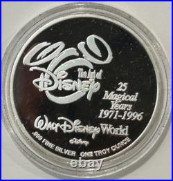 Disney World 25th Anniversary 1996 1oz Silver Coin with 24K Gold Relief #1570