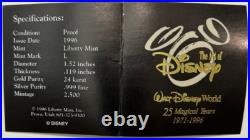 Disney World 25th Anniversary 1996 1oz Silver Coin with 24K Gold Relief #1570