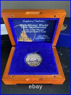 Disney World 50th Anniversary 24kt Gold Plated Commemorative Coin LE 4000