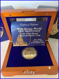 Disney World 50th Anniversary 24kt Gold Plated Commemorative Coin LE 4000