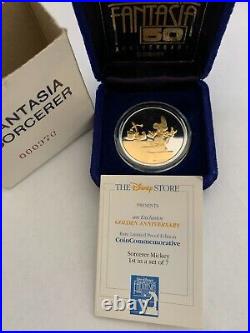 Disney's Fantasia 50th Anniversary. 999 Silver with 22K Gold Coin Sorcerer Mickey
