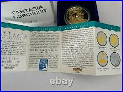 Disney's Fantasia 50th Anniversary. 999 Silver with 22K Gold Coin Sorcerer Mickey